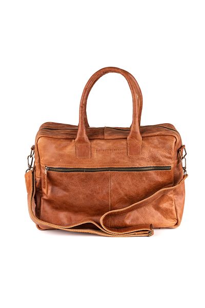 DUTCH-BAG حقيبة كمبيوتر محمول وحقيبة عمل من الجلد الطبيعي مقاس 17 بوصة مع حزام - أناقة في السفر ومكان العمل والمدرسة - بني فاتح