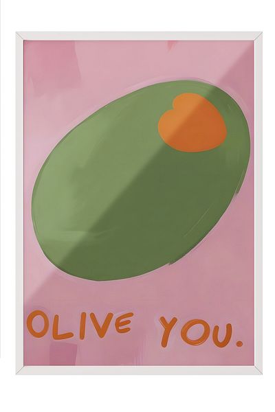 Postifull Pictură cu cadru alb, Olive You, Pictură de perete pentru bucătărie din seria Comfort, NR:109143