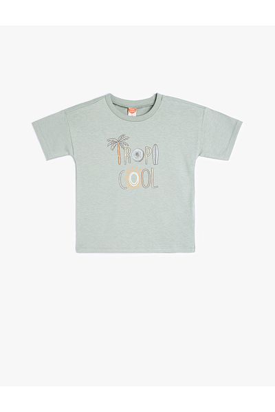 Koton Tricou din bumbac cu mânecă scurtă cu slogan pentru bebeluși 5smb10182tk verde
