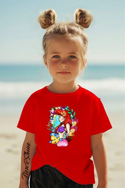 New Shine In Cart 6 or More Purchases Get 1 T-Shirt as a Gift - Mermaid Ariel Printed Oversize Children's T-Shirt