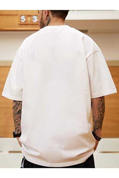 VBSVİBES Unisex White Oversize Panda Am I Cute; Πλεκτό μπλουζάκι με στάμπα