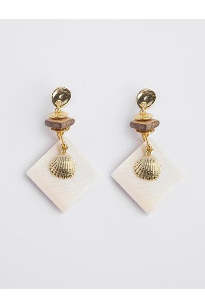 Jimmy Key White Seashell Figured Dangle Earrings