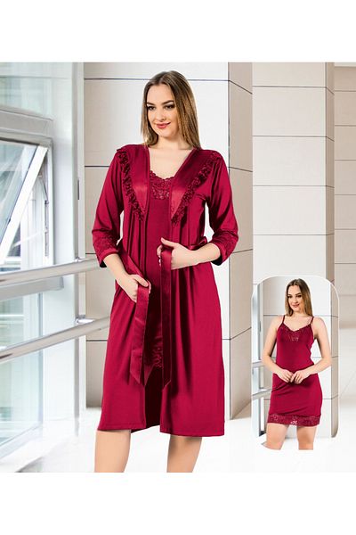 Miss Dünya Lissa Lace Detailed Strappy Midi Length Nightgown Set