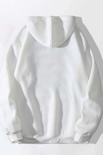 DUBU BUTİK Chicago Summer Sweatshirt - White Printed Oversize Hoodie