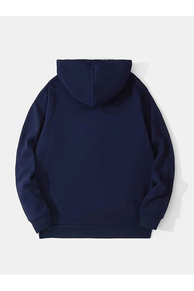 DUBU BUTİK Plain Basic Thick Winter Sweatshirt - Navy Blue Oversize Hooded