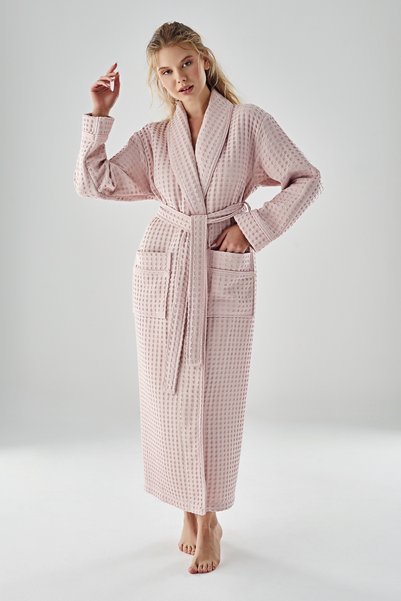 Nuşa Pique Bamboo Cotton Dressing Gown with Piping Pool