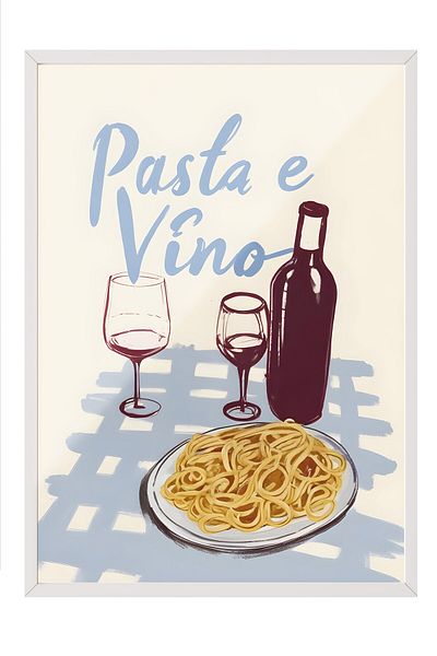 Postifull Pictură cu cadru alb, Tort E Vino, Pictură de perete pentru bucătărie din seria Comfort, NR:109123