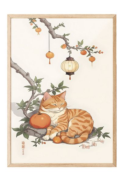 Postifull Ζωγραφική με ξύλινο πλαίσιο, Orange Tabby, Ξύλινη ζωγραφική κουζίνας Comfort Series, NO:109137
