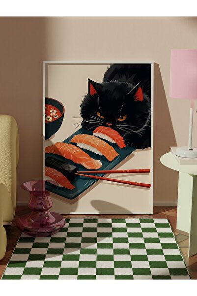 Postifull White Framed Painting, Sushi Warrior, Comfort Series Kitchen Wall Painting, No: 109162