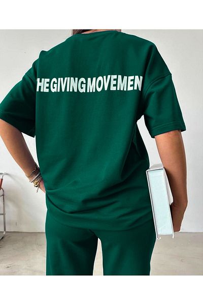 DUBU BUTİK حركة تي شيرت Sweatpants Jogger - طقم بدلة رياضية مطبوعة من الأسفل برقبة دائرية كبيرة الحجم