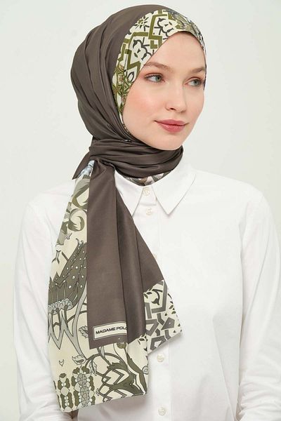 Madame Polo Digital Twil Shawl Multicolored Patterned Wrinkle-Free Non-Slip 75X180 cm