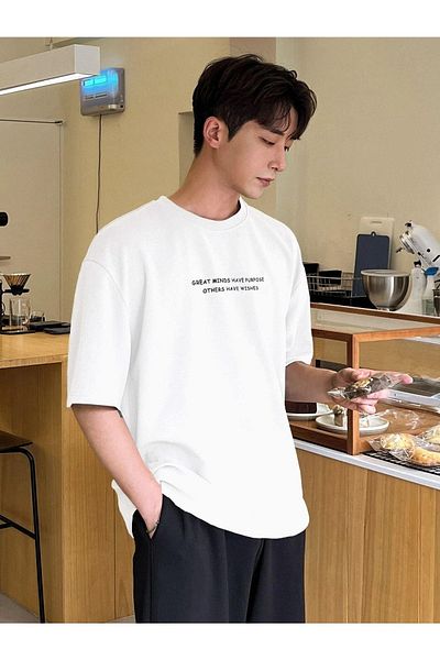 VBSVİBES Πλεκτό μπλουζάκι Unisex White Oversized Great Minds Printed