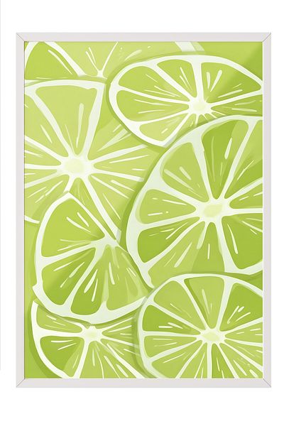Postifull White Framed Painting, Lime, Comfort Series Kitchen Wall Painting, No: 109132