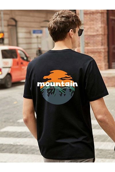 VBSVİBES Men's Black Oversize Mountain Printed T-shirt