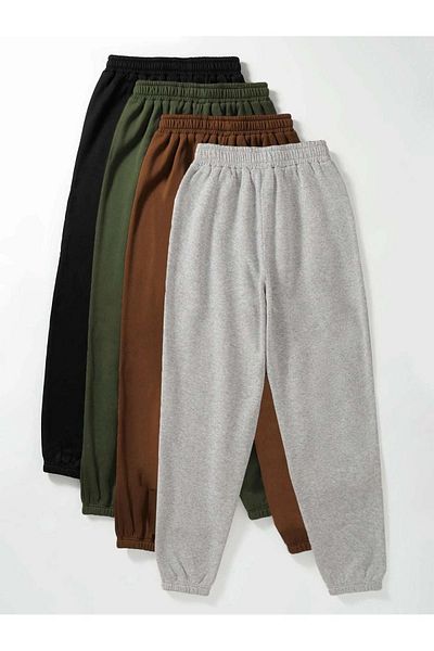 CLAYES Pantaloni de sport de bază drepti 4 piese Jogger - Negru Kaki Maro Gri Cauciuc Picior Talie înaltă