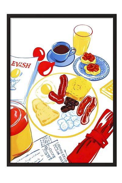 Postifull Tablou cu cadru negru, Just A Breakfast, Tablou de perete pentru bucătărie din seria Comfort, NR:109157