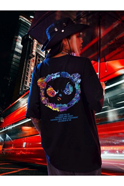 VBSVİBES Γυναικείο μπλουζάκι με στάμπα σε μαύρο Oversize Angry Bear