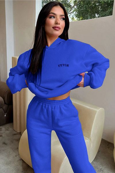 CLAYES Σετ αθλητικής φόρμας Fetch Φούτερ Jogger - Sax Blue Printed Oversize Hooded