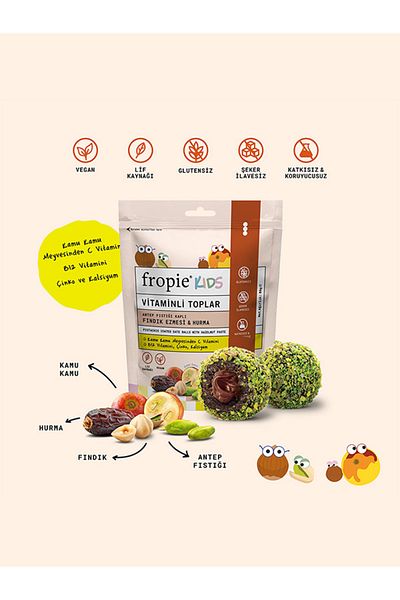 FROPİE Kids Fruit Balls - Vitamin, Pistachio Covered and Hazelnut Butter 80 gr
