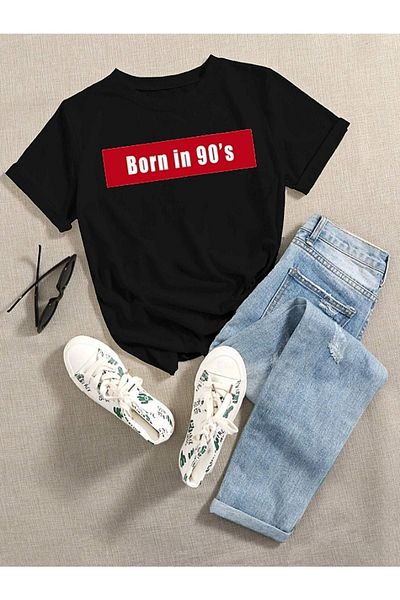 VBSVİBES Women's White Oversize 90's Printed T-shirt