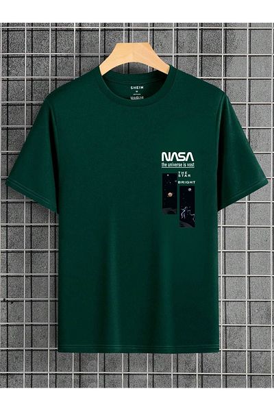 CLAYES Nefti Green Oversize Nasa Printed T-shirt - Oversize Printed Crew Neck Short Sleeve T-Shirt