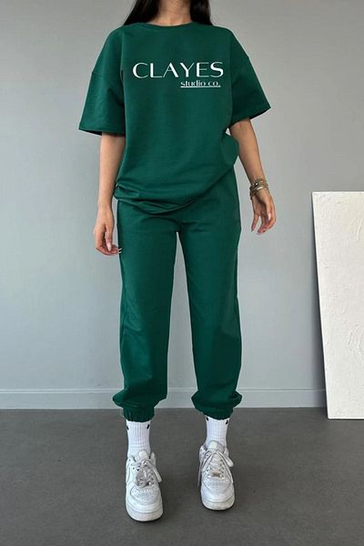 CLAYES ΣΕΤ NEfTi GREEN OVERSIZE T-shirt και SwEaTpanTs - CrEw NEck