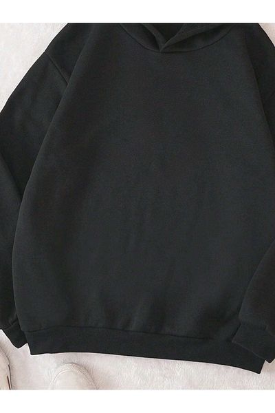 DUBU BUTİK Growth Keep Calm Sweatshirt - Black Printed Oversize Thick Winter Hoodie