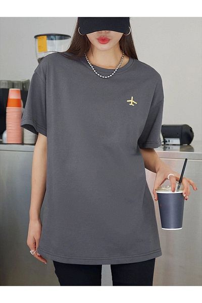 CLAYES Airplane Logo T-Shirt - Smoke Printed Oversize Crew Neck Short Sleeve