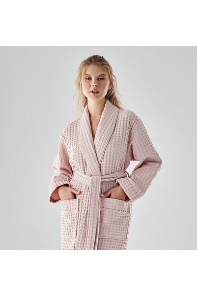 Nuşa Pique Bamboo Cotton Dressing Gown with Piping Pool