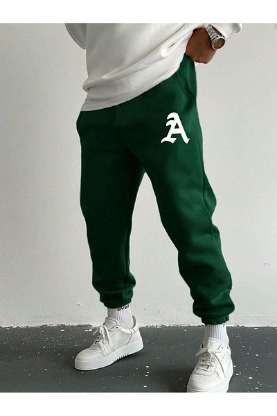 CLAYES A Logo Sweatpants Jogger - Πράσινο εμπριμέ λαστιχένιο πόδι ψηλόμεσο