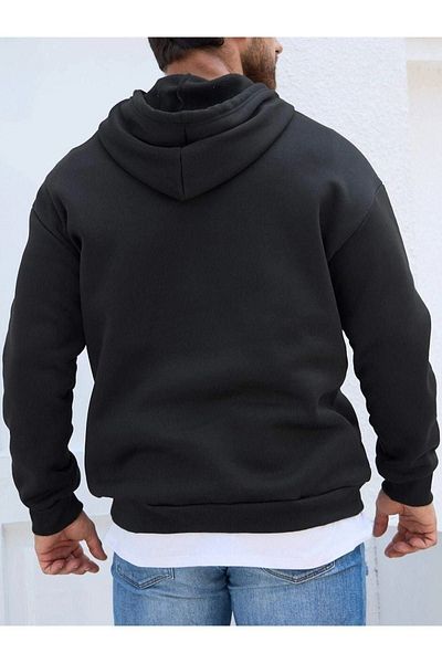 DUBU BUTİK Mountain Logo Sweatshirt - Black Printed Oversize Hoodie