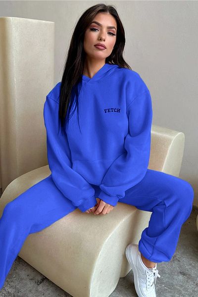 CLAYES Σετ αθλητικής φόρμας Fetch Φούτερ Jogger - Sax Blue Printed Oversize Hooded