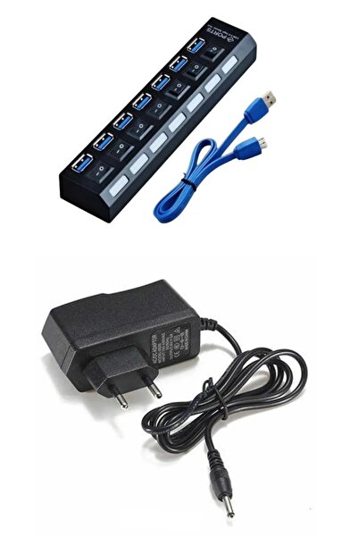 Temiz Pazar 7 Port USB 3.0/2.0 Çoklayıcı - Güç Anahtarlı Adaptörlü
