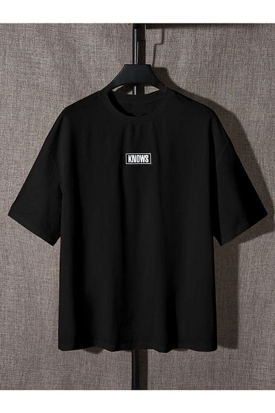 VBSVİBES Tricou tricotat cu imprimeu Knows, unisex, negru, supradimensionat