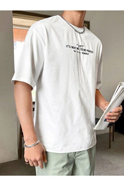 VBSVİBES Πλεκτό μπλουζάκι Unisex Λευκό Oversize 1977 Perfect Printed