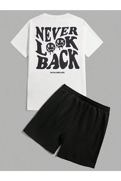 CLAYES تي شيرت Never Look Back - تي شيرت أبيض أسود من الأسفل، تي شيرت مطبوع برقبة دائرية