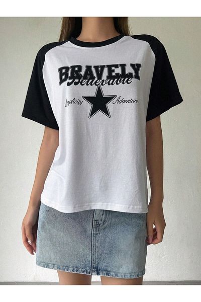 CLAYES Tricou Bravelly Star Piece dintr-un singur jerseu - Tricou supradimensionat cu mânecă scurtă, alb, negru