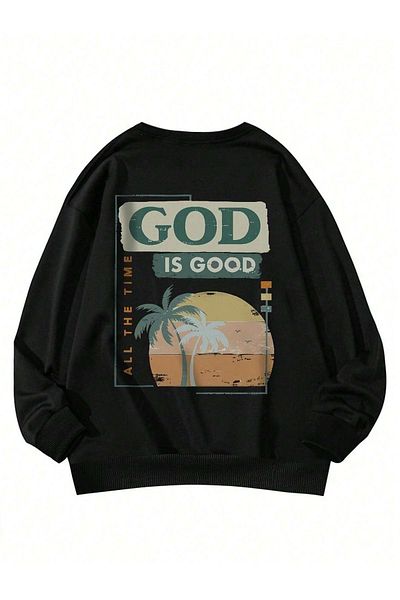 DUBU BUTİK Silná zimní mikina God Is Good - oversize oversize s černým potiskem a hustým zimním výstřihem