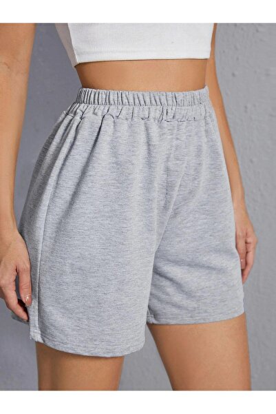 DUBU BUTİK Pantaloni scurți din bumbac pieptănați - Scurt de bază gri, neimprimat, fără șnur