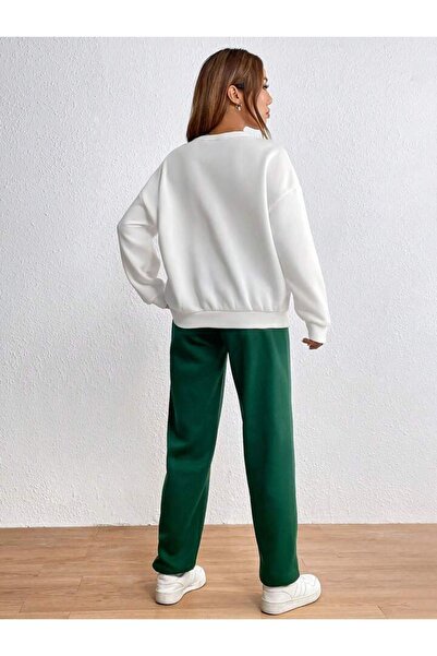 CLAYES USA Flag αθλητική φόρμα λευκή φούτερ GreenJogger - Printed Oversize Raster Crew Neck