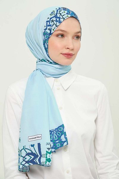 Madame Polo Digital Twil Shawl Multicolored Patterned Wrinkle-Free Non-Slip 75X180 cm