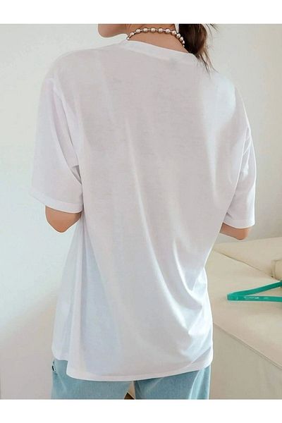 VBSVİBES Women's White Oversize Get Over Printed T-shirt.