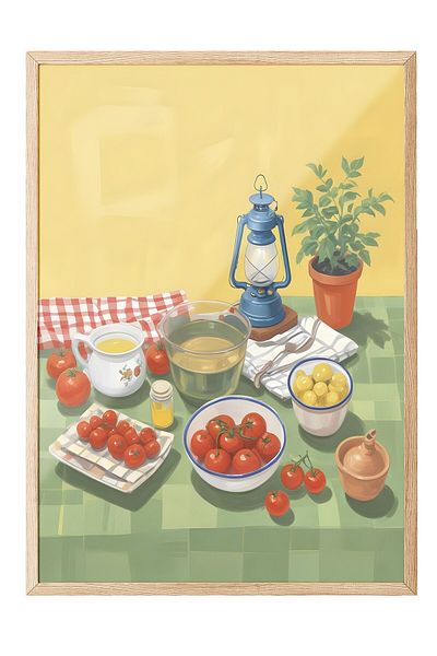 Postifull Ζωγραφική με ξύλινο πλαίσιο, Picnic, Ξύλινη ζωγραφική κουζίνας Comfort Series, NO:109139