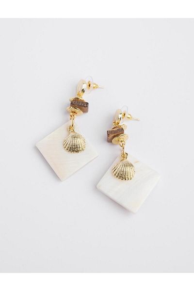 Jimmy Key White Seashell Figured Dangle Earrings