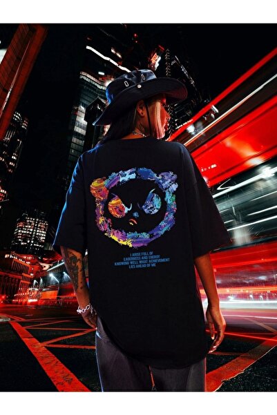 VBSVİBES Γυναικείο μπλουζάκι με στάμπα σε μαύρο Oversize Angry Bear