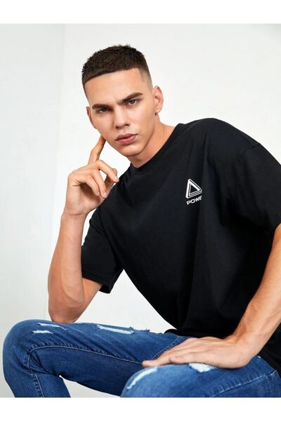 VBSVİBES Мъжка черна тениска с щампа на райета, голям размер