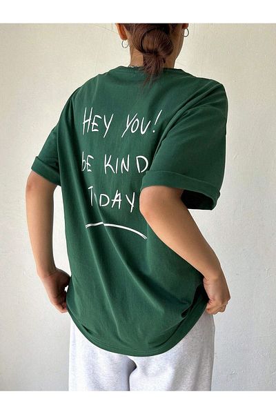 CLAYES Πράσινο γυναικείο μπλουζάκι Oversize - Hey You Printed