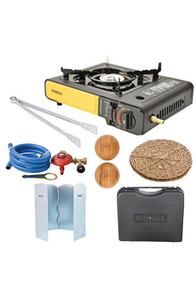 NURGAZ Tüp Bağlantılı Çantalı Portatif Kamp Ocağı Dedantör  Rüzgarlık  Maşa  ...
