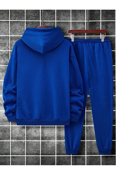 DUBU BUTİK Ace Weekend Σετ χειμερινής αθλητικής φόρμας - Sax Blue printed Oversize ροζ κουκούλα
