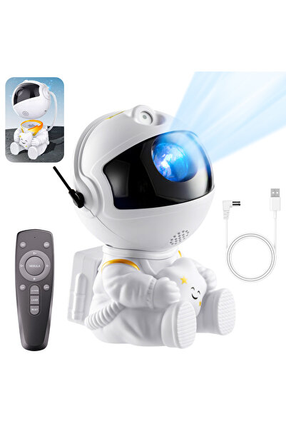 Xo Astronot Temalı Yıldızlı Gökyüzü Hoparlör Projeksiyon Gece Lambası CF4,LED...